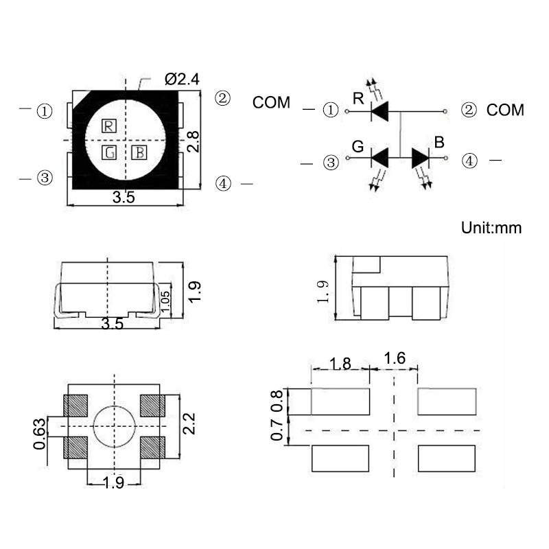 Hot offer SMD 3528 RGB LED Common Anode 20mA SMT Red Green Blue 1210 in stock