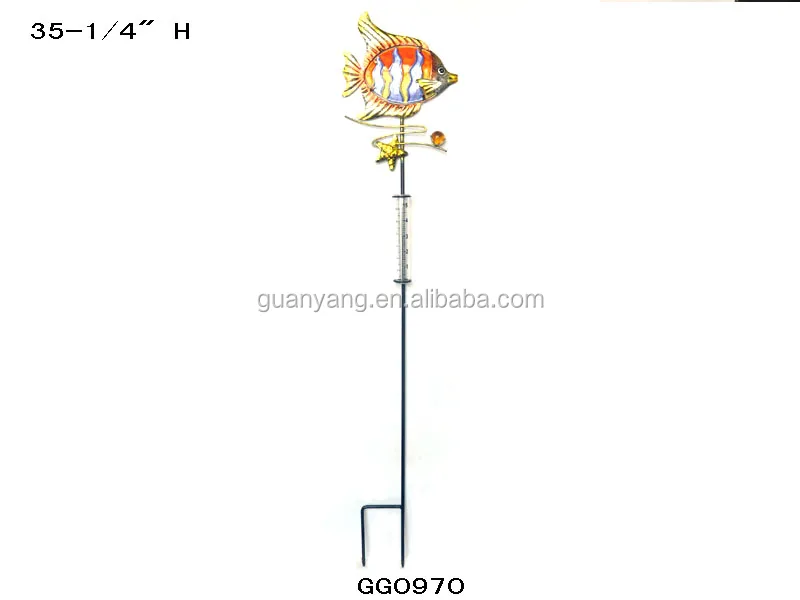 Metal Glass Fish Raingauge Garden Stake garden rain gauge