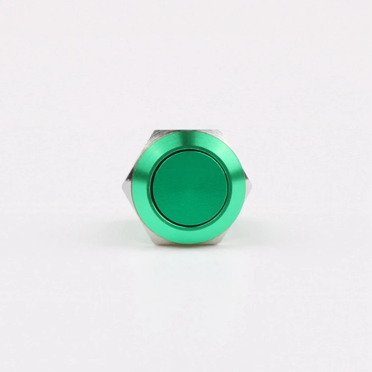 High head Aluminium alloy oxidation Momentary 2 Pin Terminals 1NO 12mm push button switch