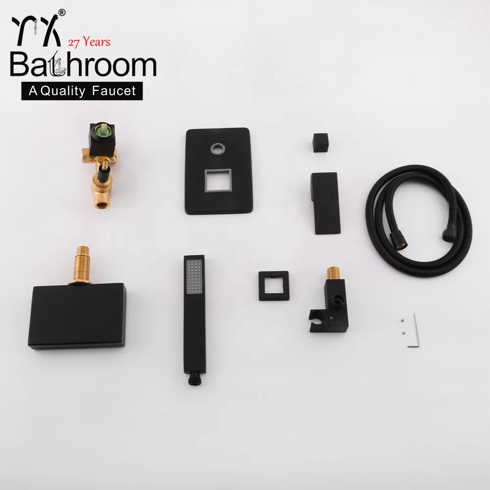 
kaiping faucet Popular LED wall mounted bathroom sink taps brass matte black waterfall basin faucets 