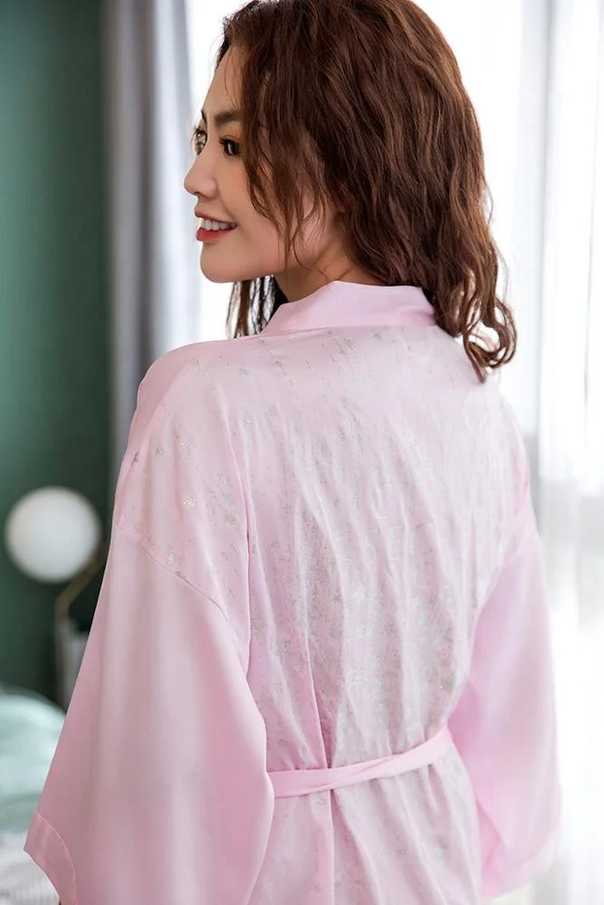 
Getting Ready Wedding Floral Print Silk Satin Chiffon Black Kimono Robe For Bride and Bridesmaid party 