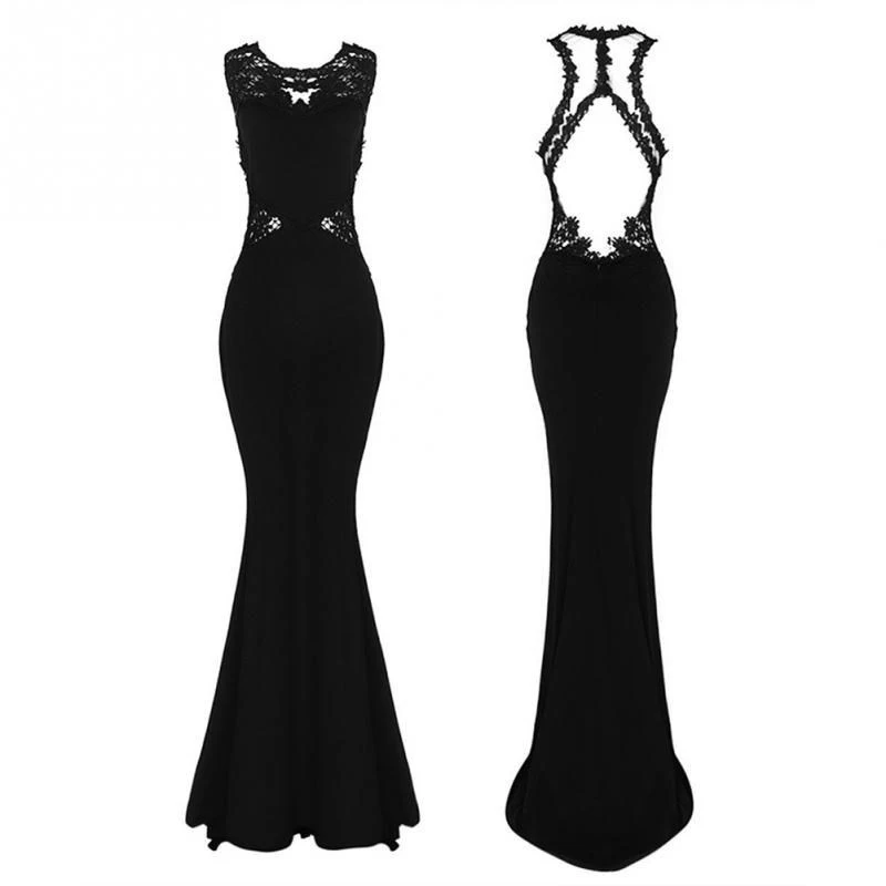 
Euramerican high-end fishtail lace evening dress sexy appliques sleeveless backless dress slim women long skirt 