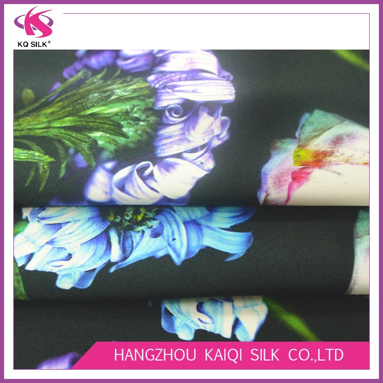 
Hot Sale Silk Satin Fabric Wholesale Butterfly Floral Digital Printing Fabric Black Silk Satin for Dress Scarf 