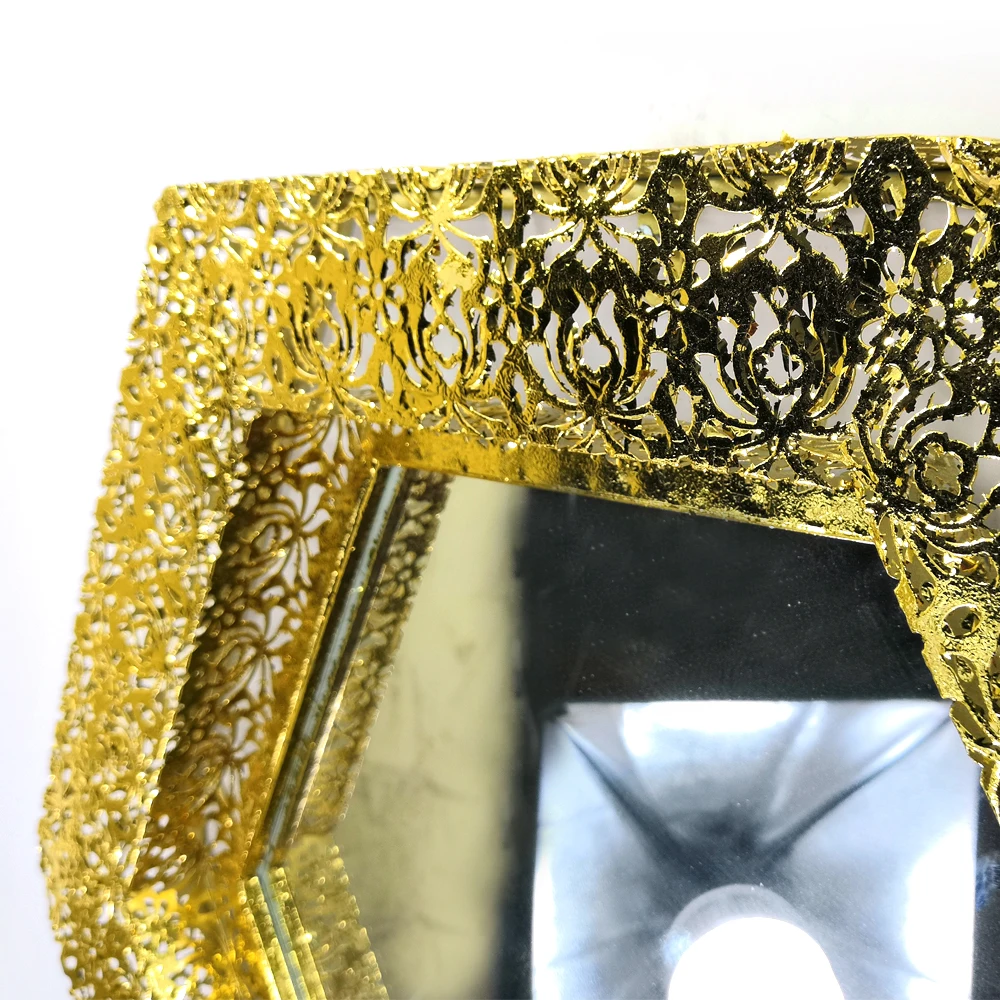 20 inch 50cm hexagon gold wall mounted metal frame mirror decorative flower pattern for  living room