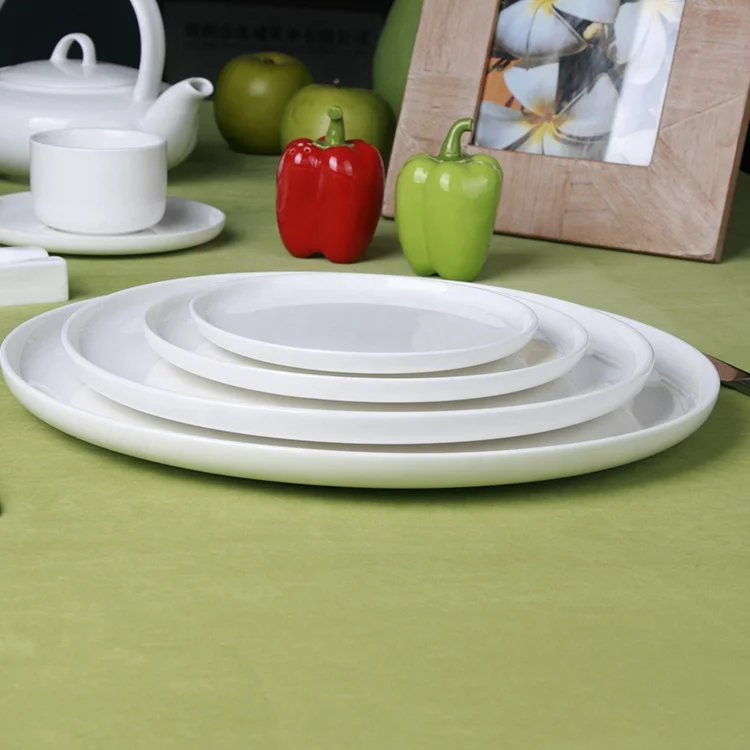 Hot sale flat round cheap white 10' ceramic dish charger  for restaurant