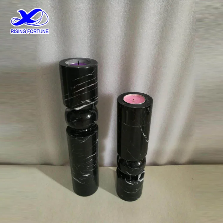 Home Decorative Black Marble Candlestick Black Marble Tabletop Tealight Candle Holder