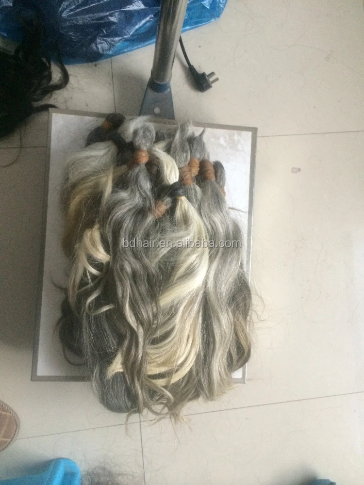 Raw virgir gray white human hair natural color unprocessed raw bulk human hair