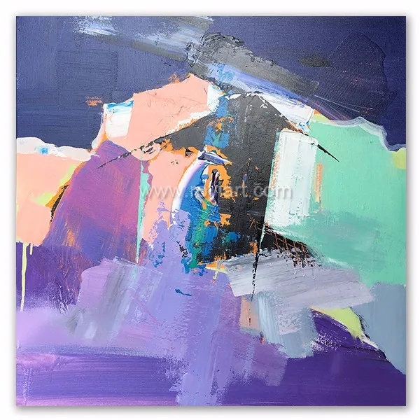 Contemporary Handmade Modern Abstract Wall Art Purple and Green Colors Palette Knife Oil Painting For Restaurant Dining Room