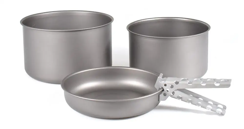 Non-stick Titanium Cookware Sets 2 Titanium Pots and 1 Titanium Frying Pan For Camping Hiking Travelling