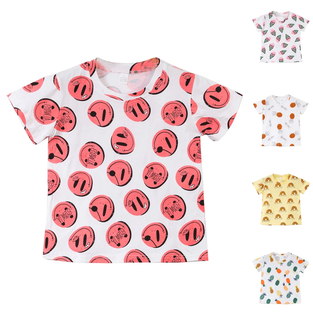 Летняя повседневная детская футболка с круглым вырезом, детская одежда с коротким рукавом для девочек, мультяшная футболка