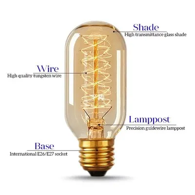 Edison vintage Style Light Bulbs T45 tube shape filament 40w amber glass edison bulb