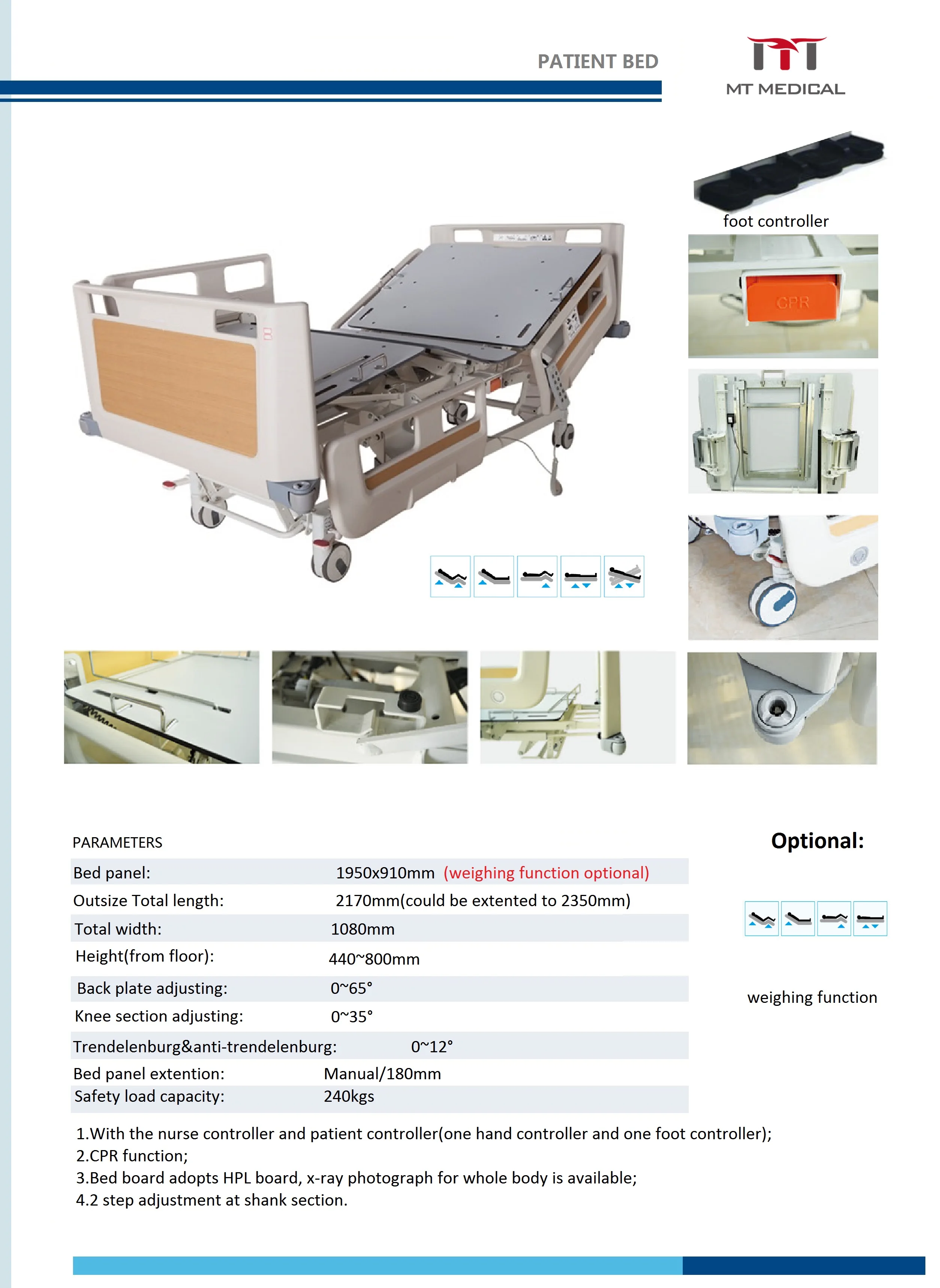 Medical ICU Multi-Function Electric Adjustable hospital bed for  bedridden patients