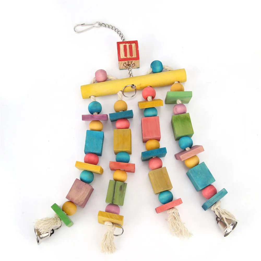 Colorful Wood Bird Hang Swing Toy for Large Parrot