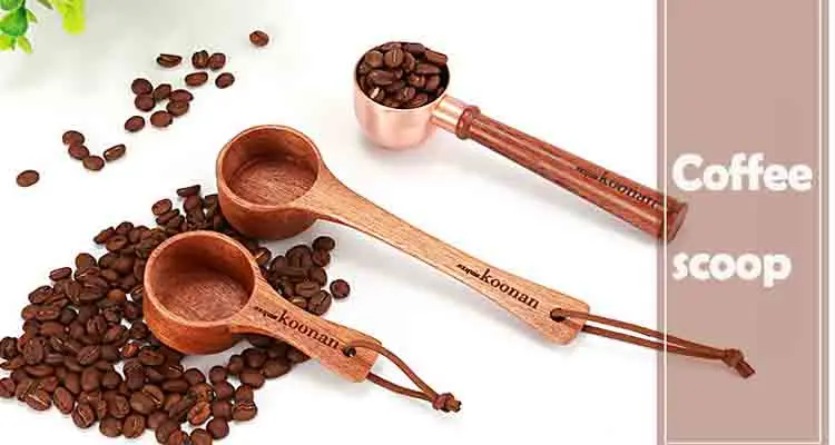 Koonan 12g wooden handle coffee bean measuring spoon coffee powder copper scoop