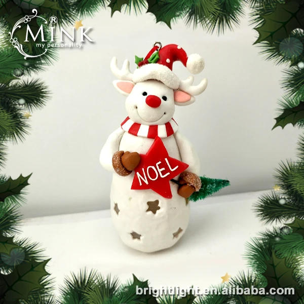 Santa/ Snowman/ Reindeer with warm LED light polymer christmas ornaments