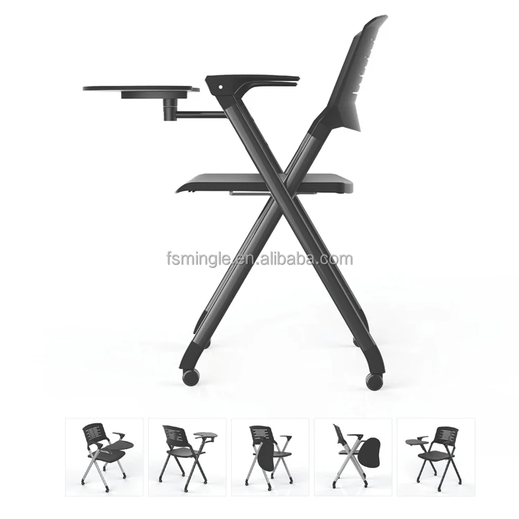 Foldable aluminum frame training chair with foldable writing tablet and armrest
