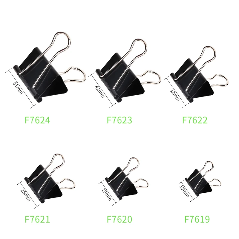 Fudek high quality 25mm 51mm 60mm white fancy flat metal decorative black 120 pcs paper binder clip