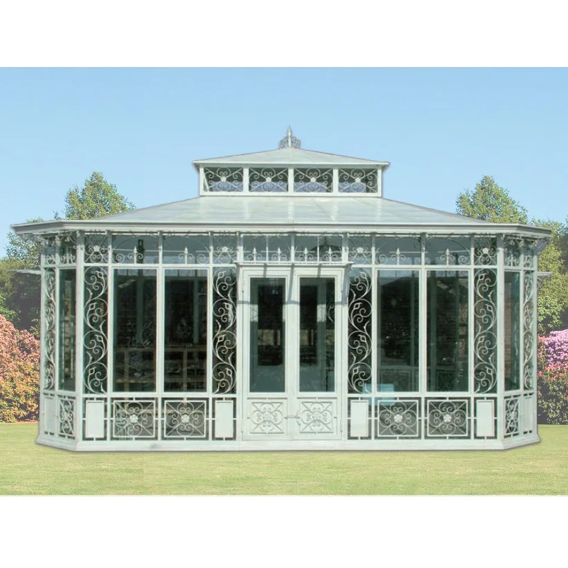 Garden buildings Pavilion Metal Wrought Cast Iron Gazebo Greenhouse Sunroom Pavilions For Sale Royal Quality