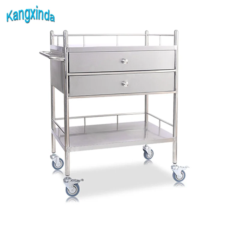 
Factory Price Hospital Cart 3-tier Stainless Steel Medical Trolley with Drawers and Wheels 