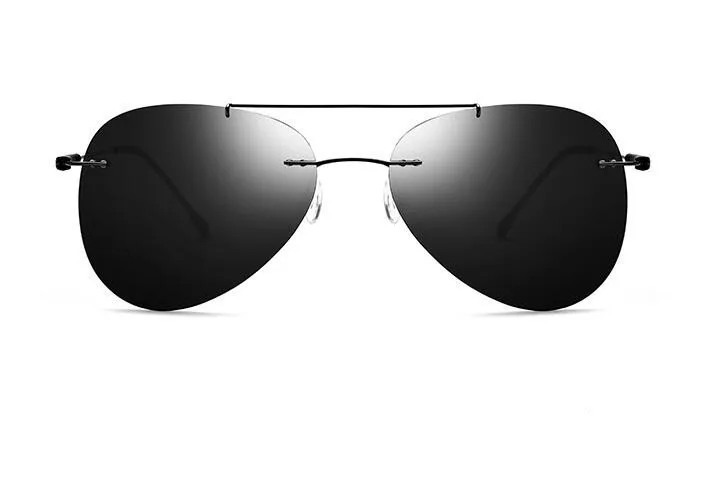 Rimless Double Bridges  Titanium Frame Luxury Sun Shades Sunglasses with Oval Polarized Lens