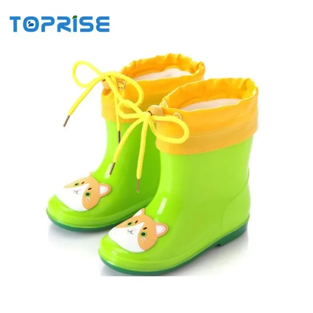 Милые детские резиновые сапоги из пвх на шнурке с мультяшным принтом животных для мальчиков и девочек