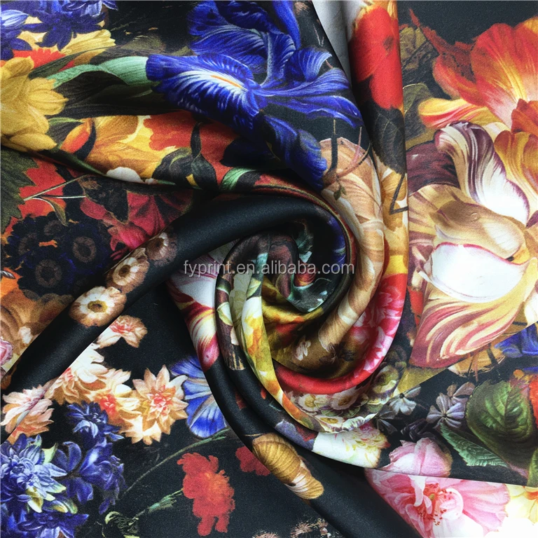 Цифровая Печать Атласная китайская шелковая ткань