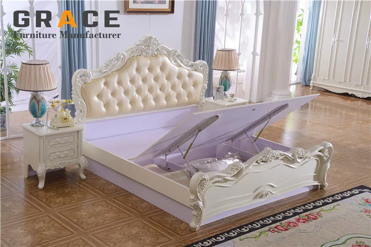 hotel European style italian antique MDF panel leather bed room furniture queen king bedroom set modern design bed