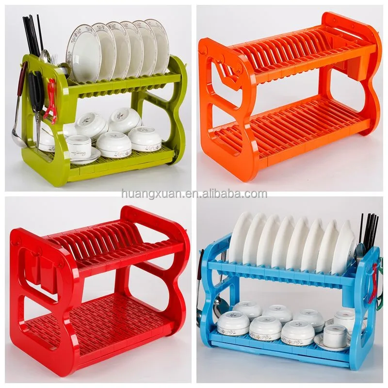 
multicolor dish drying rack plastic with cutlery holder 