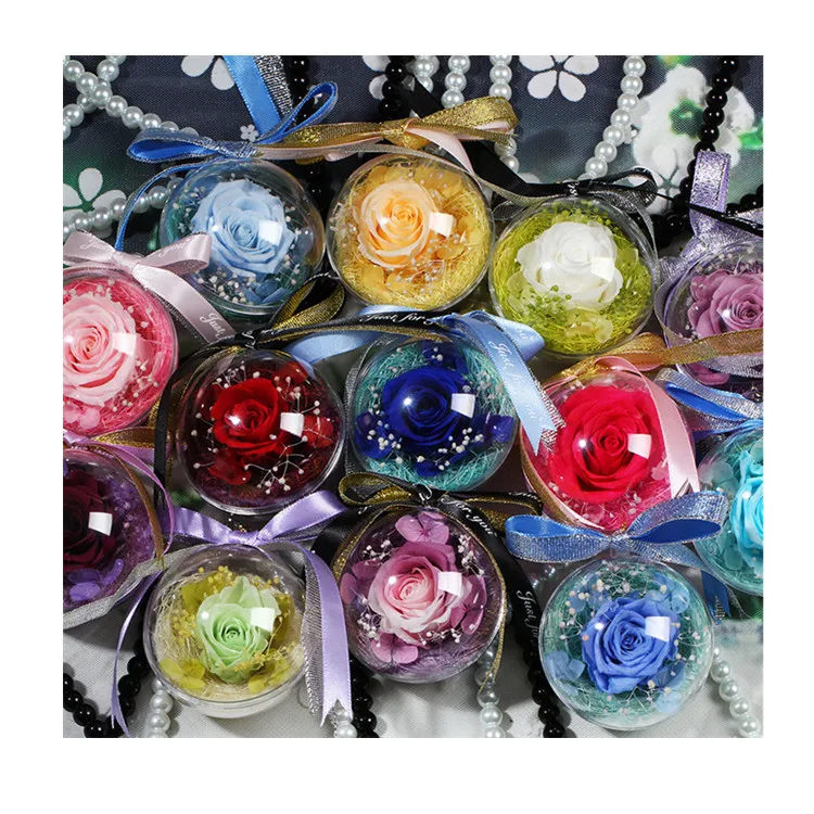 
Customized Promotional Gifts Preserved Forever Flowers Key Chain Car hanging Glass Ball Preserved Flower 