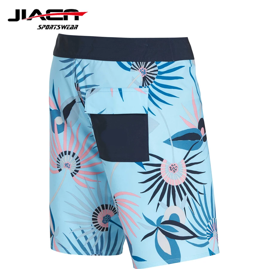 New custom men beach shorts boardshort quick drying 4 way stretch surf board shorts blue