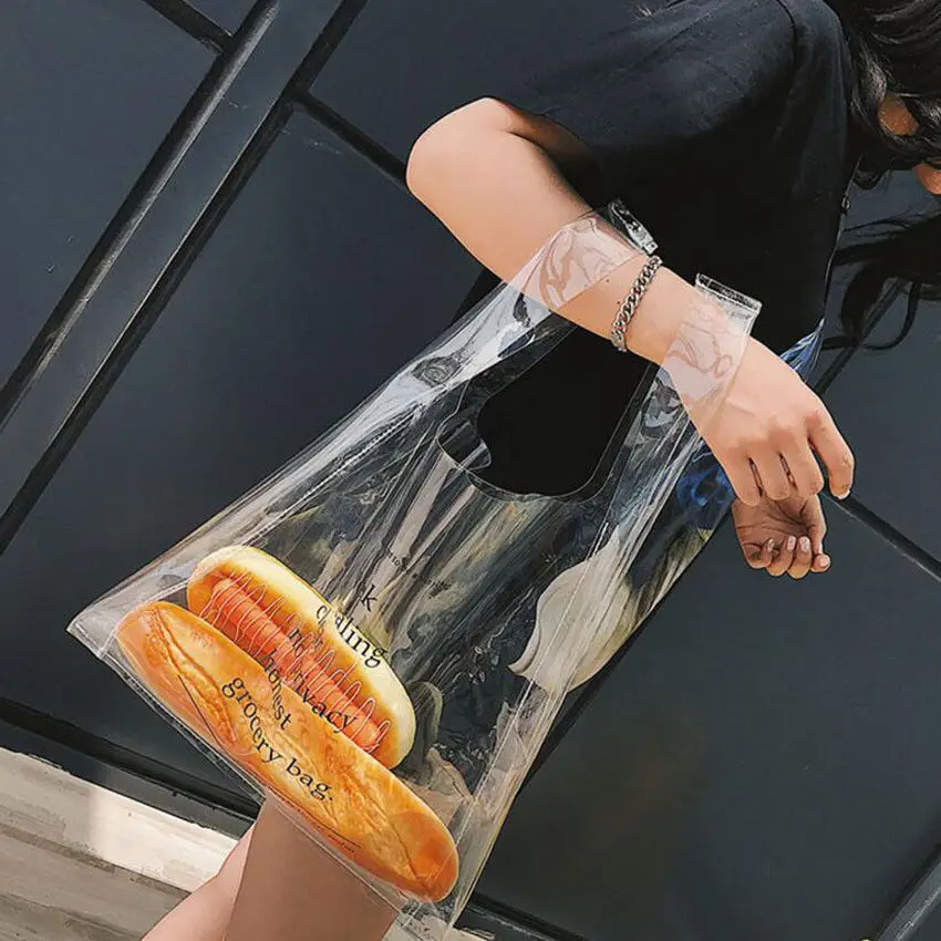 
Clear Vinyl Plastic Bag Tote PVC Medium ladies Shopper Shoulder Transparent shopping bag 