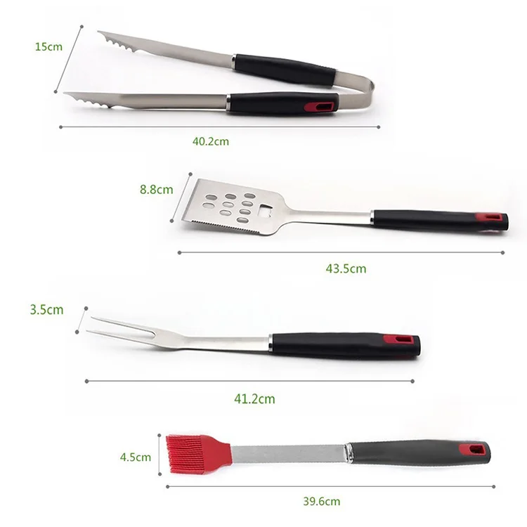 online Hot Sale  Professional Eco -friendly Food Grade 4pcs BBQ Utensil Set Stainless Steel Barbecue Tool Set