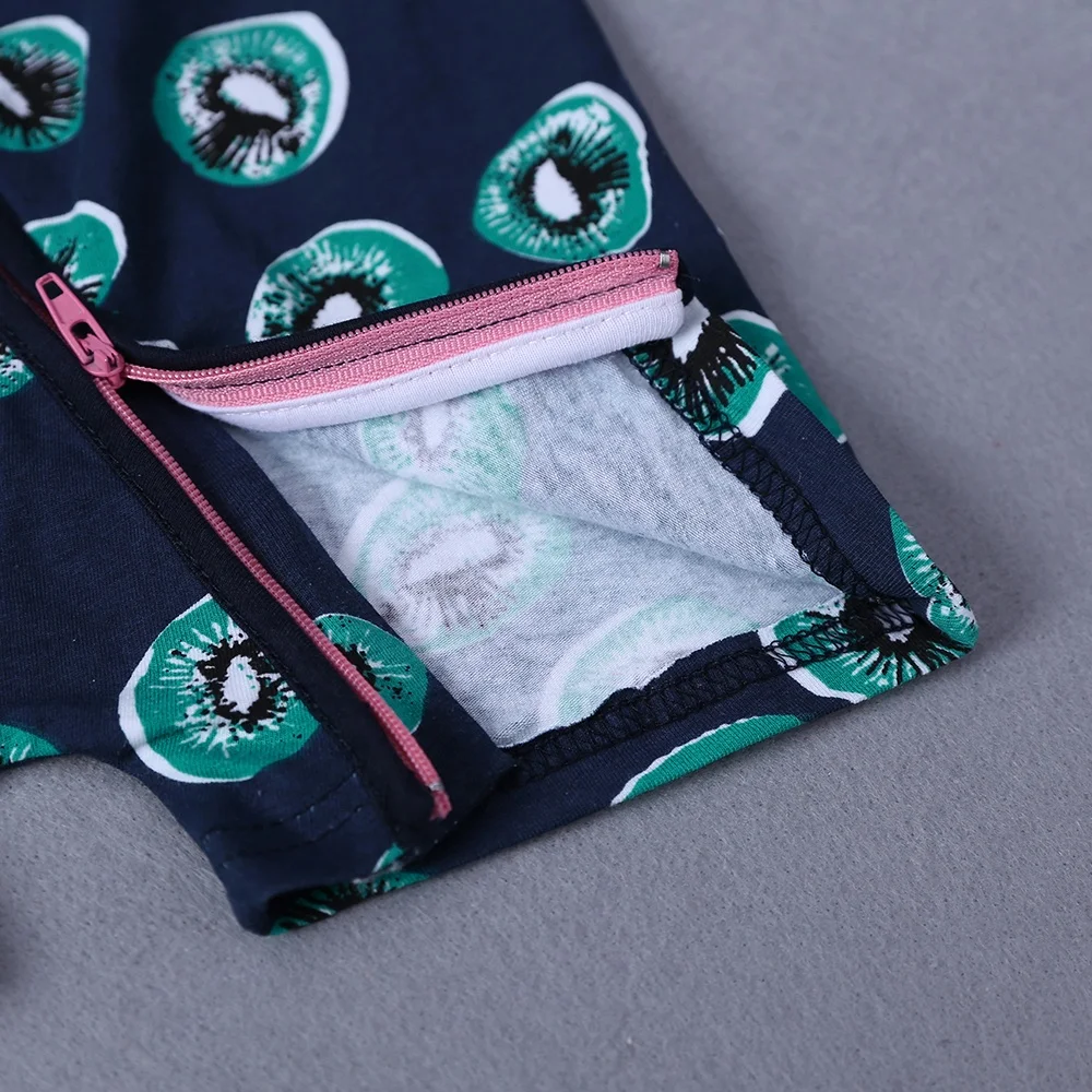 High quality kiwi fruit print baby clothes romper with zip