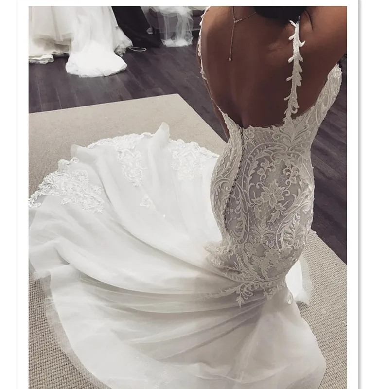 Elegant Lace Mermaid Wedding Dresses Strap Sleeveless Sweet Heart Classic Wedding Gowns Trumpet Bridal Dresses