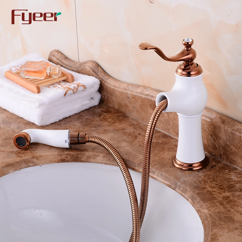 Fyeer Brass Body Painted White Pull Out Basin Faucet