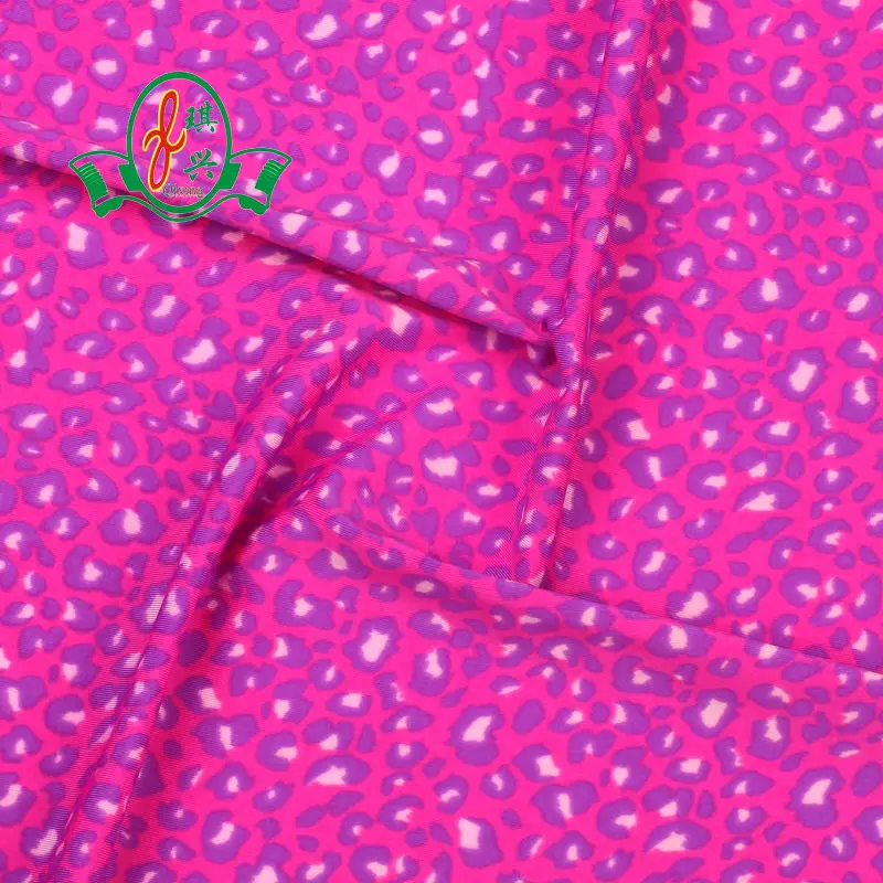 82 polyester 18 spandex digital Lycra pink leopard printed fabric for swimwear