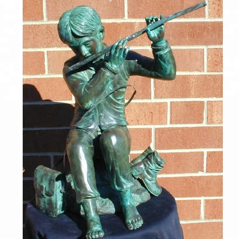 
Boy Playing Flute Bronze Garden Statue Fountain 
