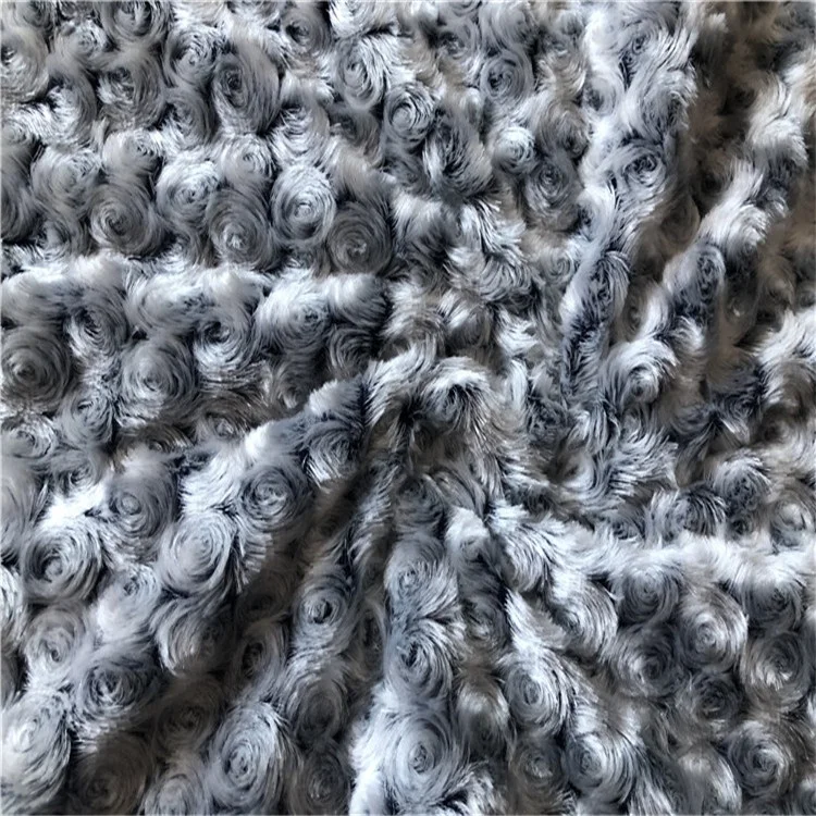 
100% Polyester Knitted Embossed Rose Flower Pattern Swirl back printed PV Plush Fabric 