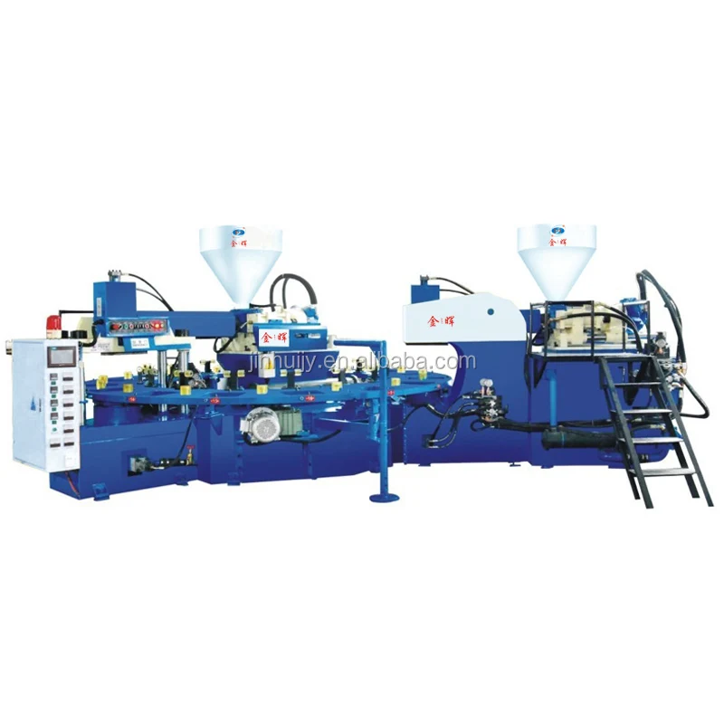 Automatic 2 colors out sole and upper making machine, rotary shoe making machine