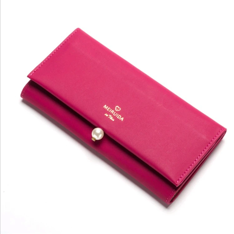 Big Capacity Luxury Purse Ladies Pearl Clutch Bag Women Leather Slim Wallet Double Side Money Clip in Stock