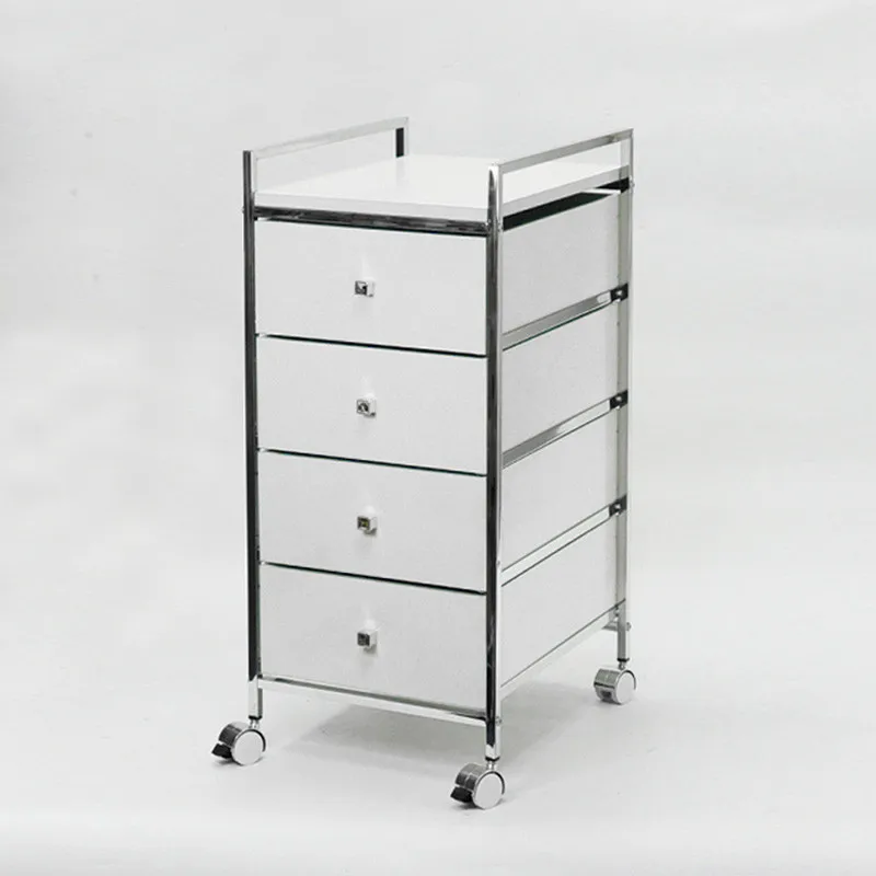 4 Tiers White Drawer Cabinet Trolley On Wheels