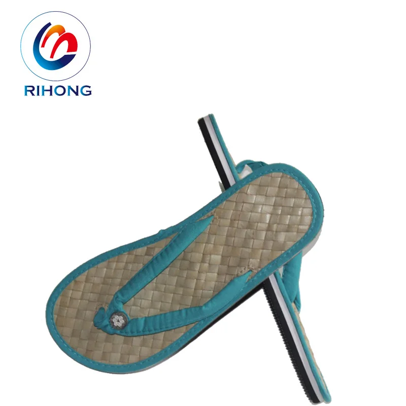 Whole Sale Custom Oem logo Colorful Summer Beach Thong Style Adult Slipper Straw Bamboo Flip Flops