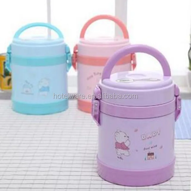 NEW 2 layers plastic case SS304 inner box keep cool or warm vacuum children food container with handle