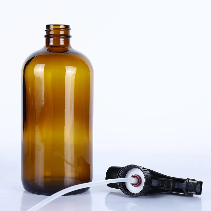 Wholesale clear amber 16oz 500ml glass 60ml round boston bottle with spray pump