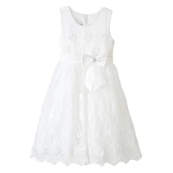 Милое розовое платье на молнии с кружевной вышивкой и поясом-бабочкой для девочек