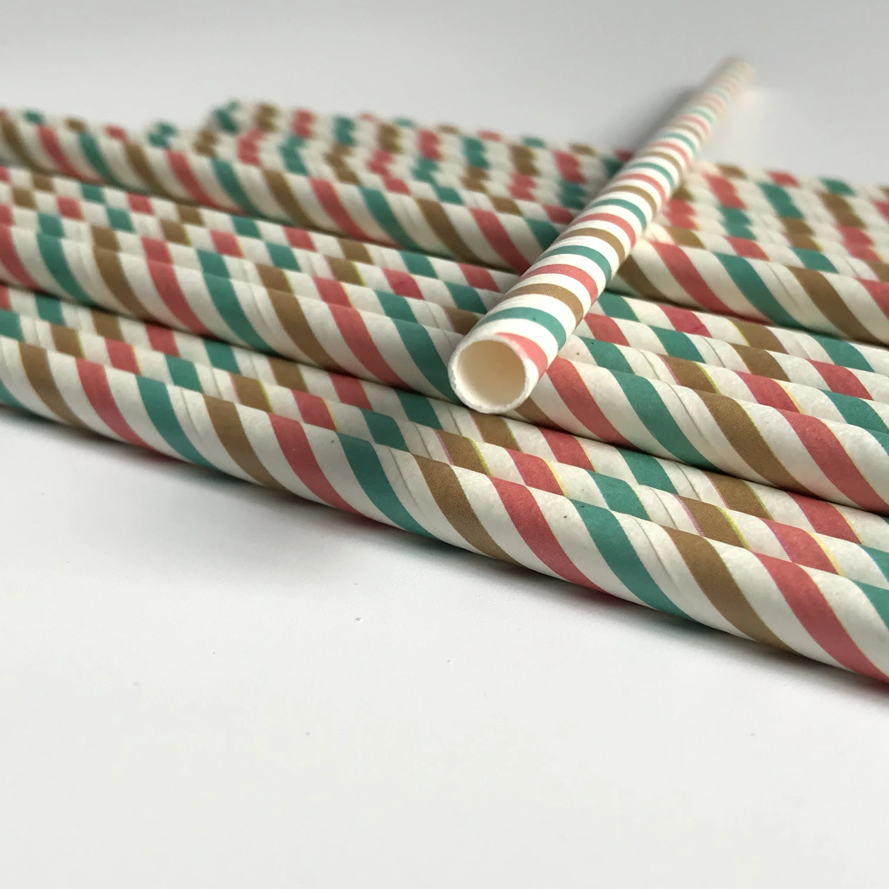 Customized Colorful Stripes Thickened Paper Wrapped Straws Party Bar Drinking Straw Bulk Packaging
