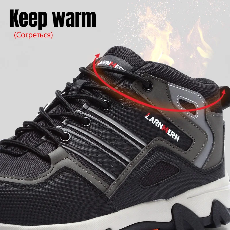 LARNMERN Men Reflective Safety Boots Steel Toe Work Boots Comfortable Hiking Boots