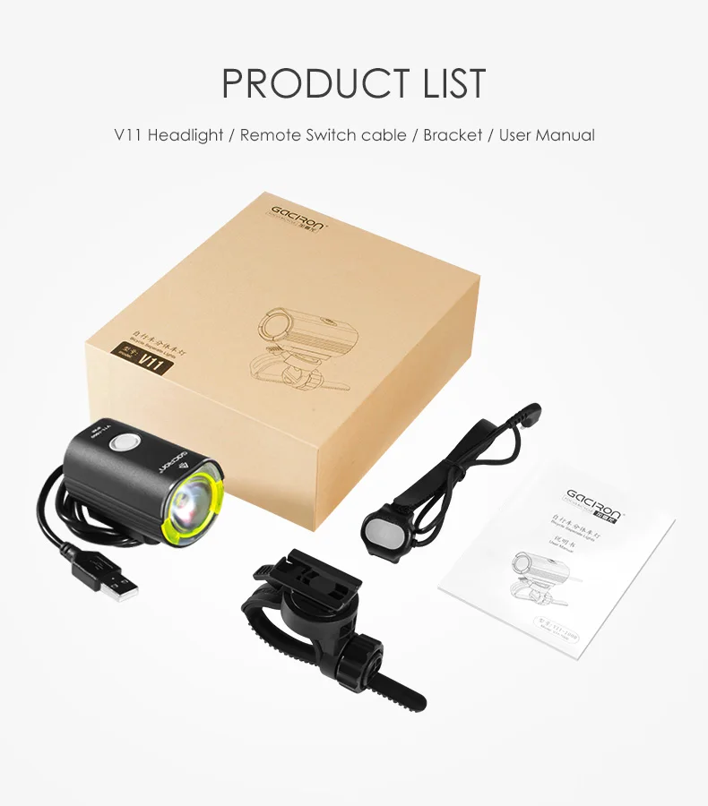 Gaciron High Quality Factory Price 6063 Aluminum Alloy V11 1000 Lumen Bright Battery Powered Led Front Bike Head Light