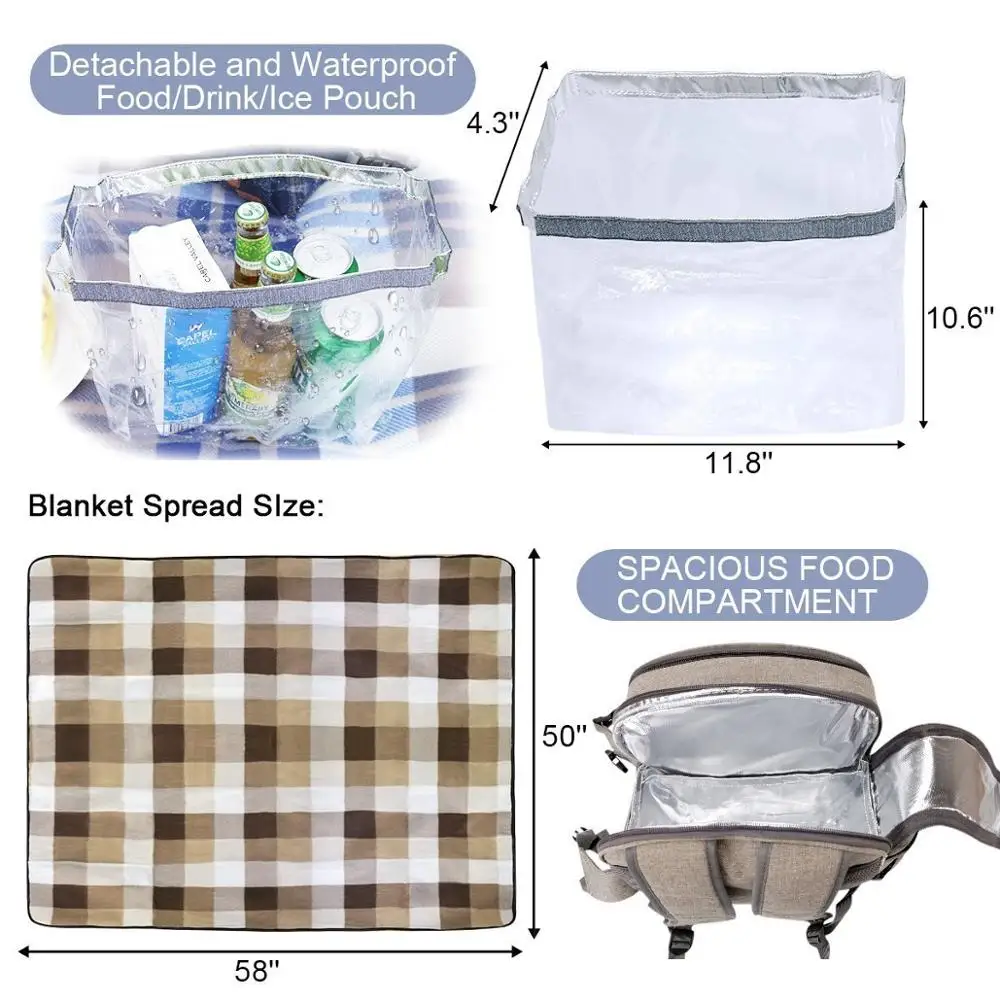 
Custom Camping Bag 4 persons Picnic Backpack with Tableware and Wine Bottle Holder 