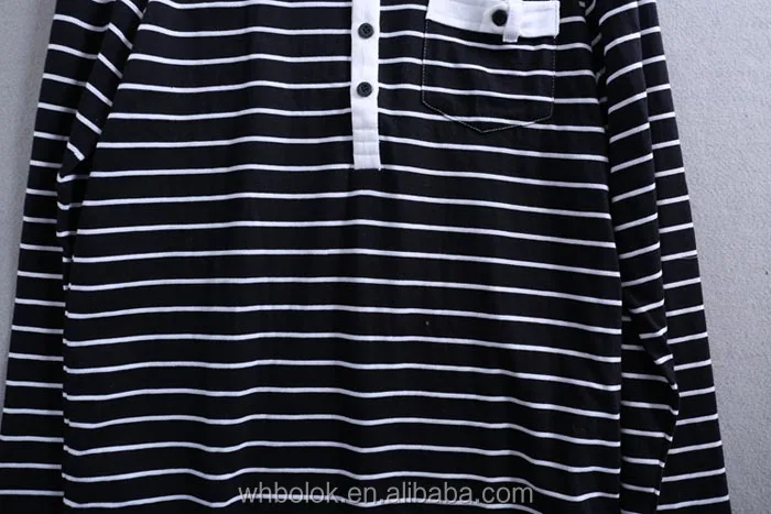 
Black and white double collar shirt for men striped fine knit golf polo shirt for male 